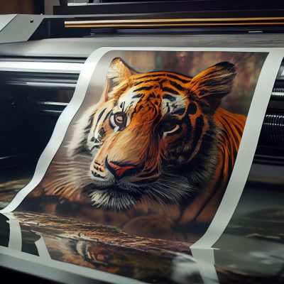 image d'une imprimante avec l'affiche d'un tigre